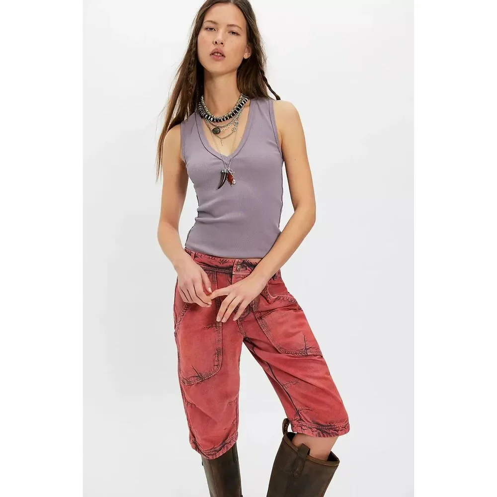 Free People X We The Free Neria V-Neck Tank Top purple dove Womens M NWOT